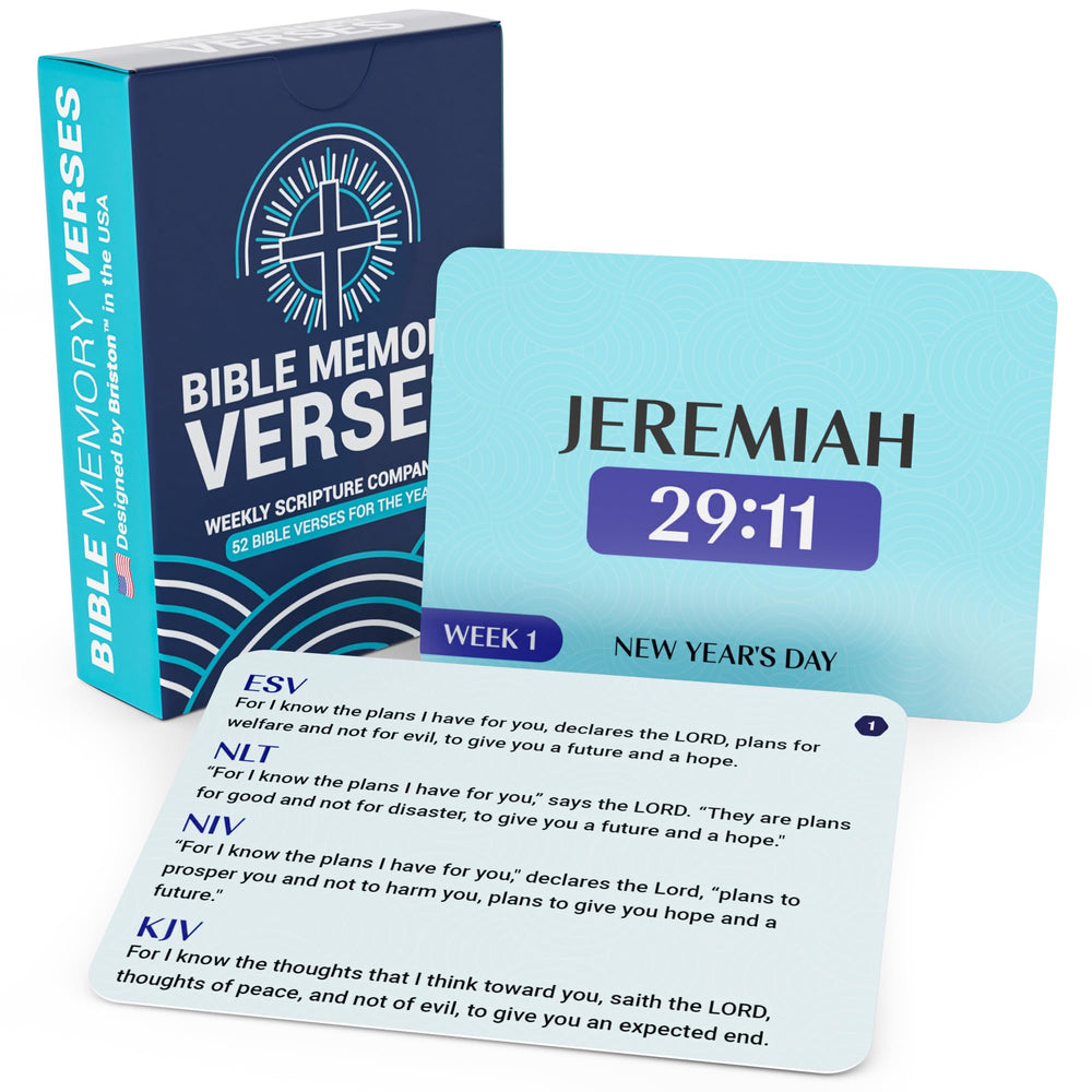 Briston Bible Memory Verse Flash Cards front view highlighting compact size and glossy finish for daily memorization.