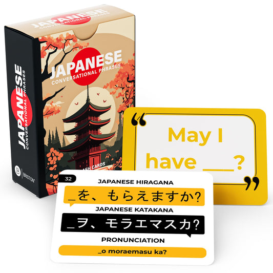 Briston Japanese phrase flash cards front cover—compact starter set for travel warmups.
