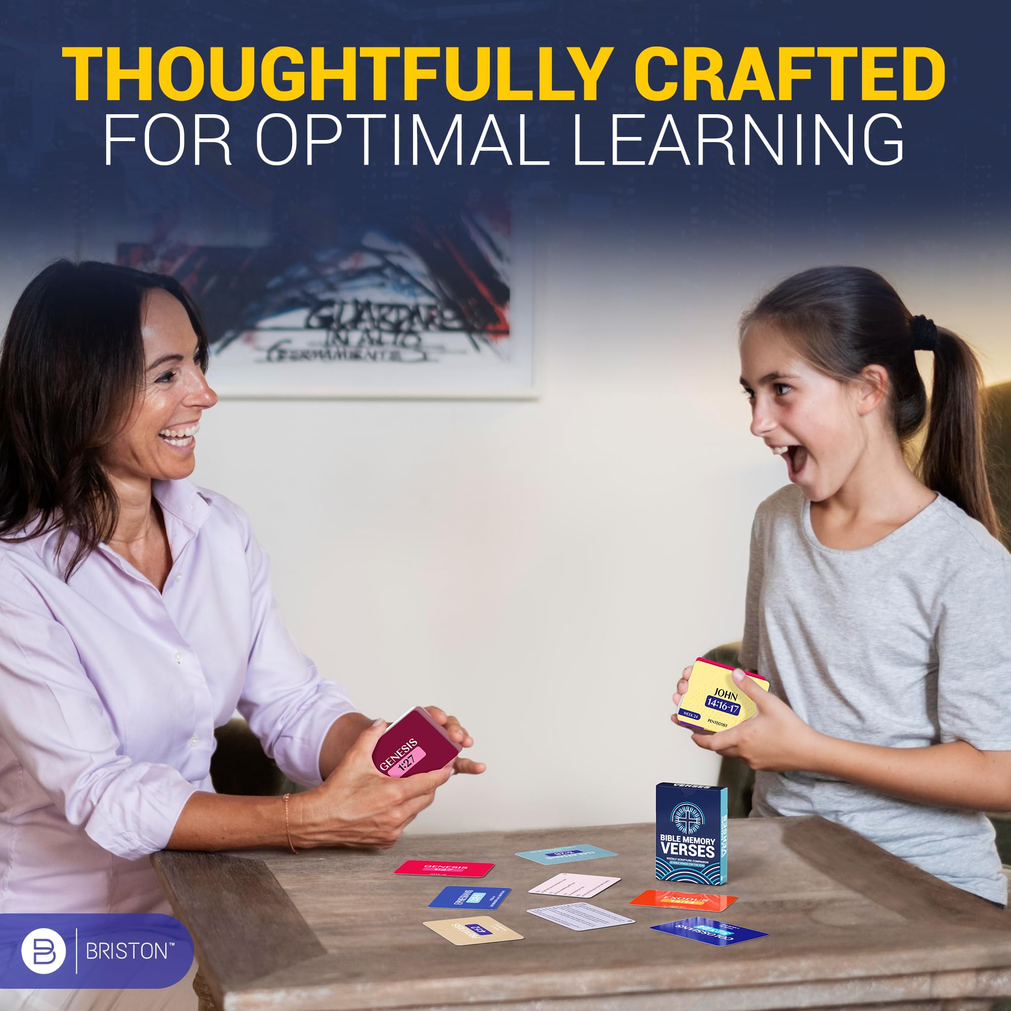 Briston Bible Memory Verse Flash Cards used in homeschool settings for weekly practice.