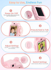 Brisum kids video walkie talkies pink front view for cooperative play and sharing