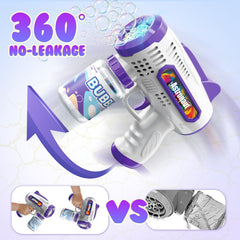 Britik bubble guns LED light feature enhances evening playtime.