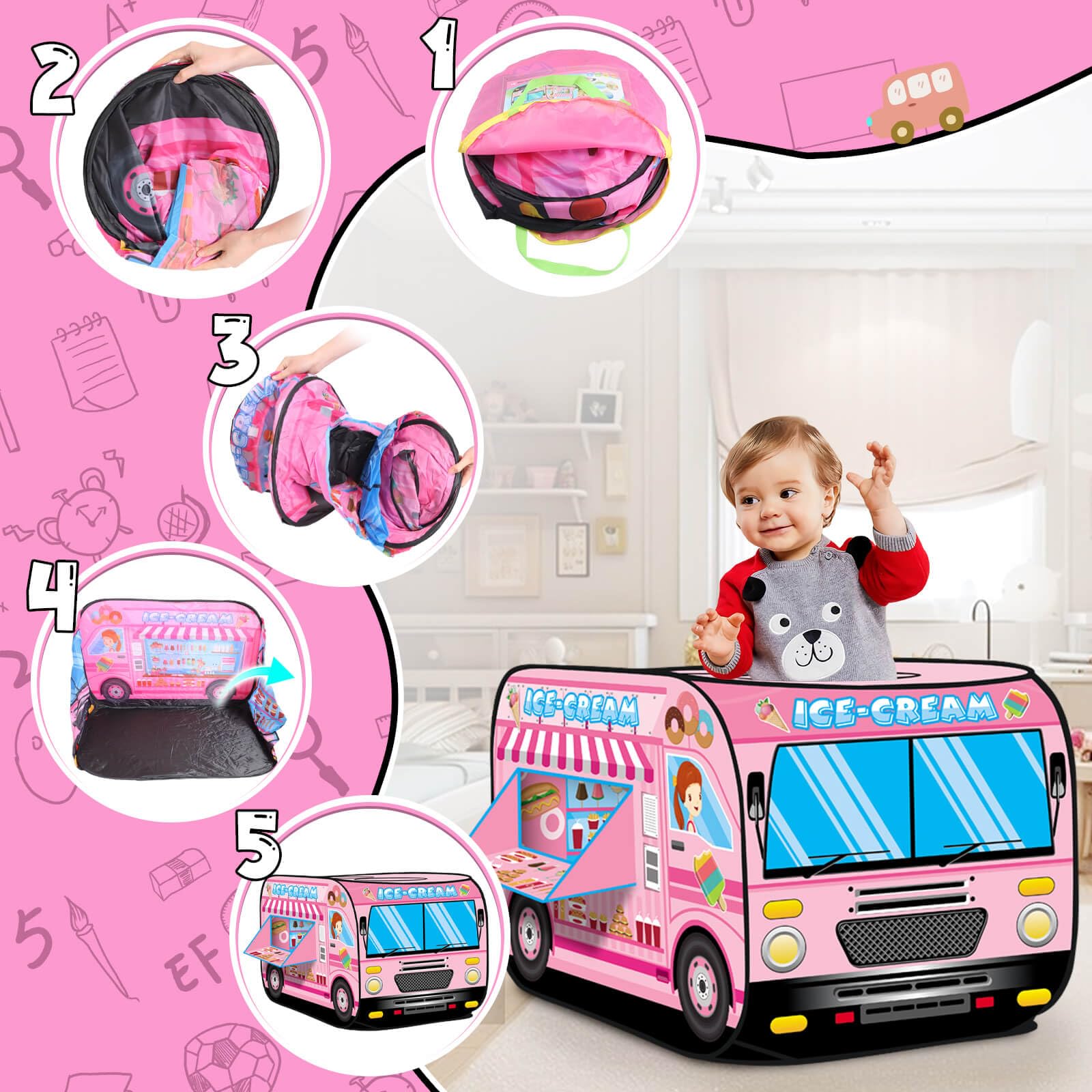 Britik fire truck pop-up tent spacious play area fits multiple kids