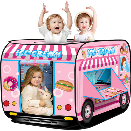 Britik fire truck pop-up tent unfolded for quick indoor play