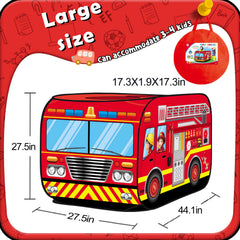 Britik Fire Truck Pop Up Tent with robust steel supports ensuring sturdy play.