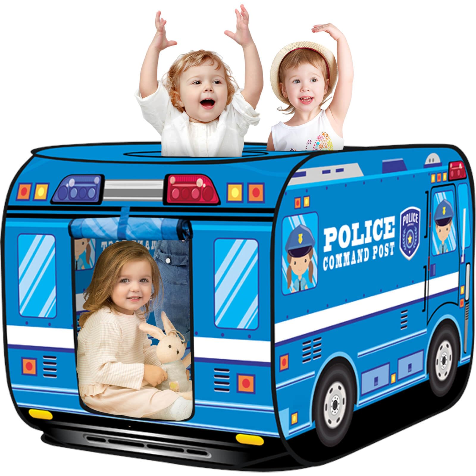 Britik Police Car Play Tent unfolded setup for quick imaginative indoor play