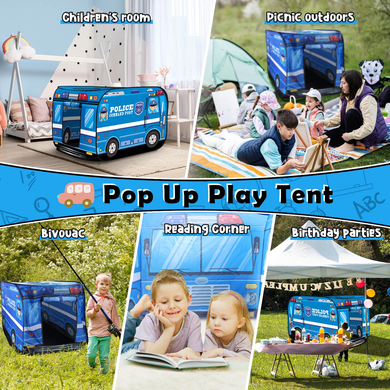 Britik Police Car Play Tent breathable windows keep little ones comfortable