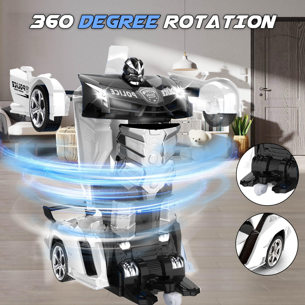 Britik Transform RC car performing 360-degree rotation and drifting stunts.