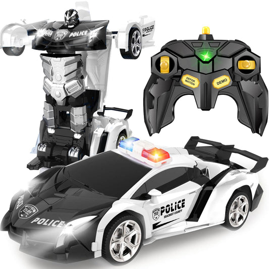 Britik Transform RC car front view with police livery and smooth handling.