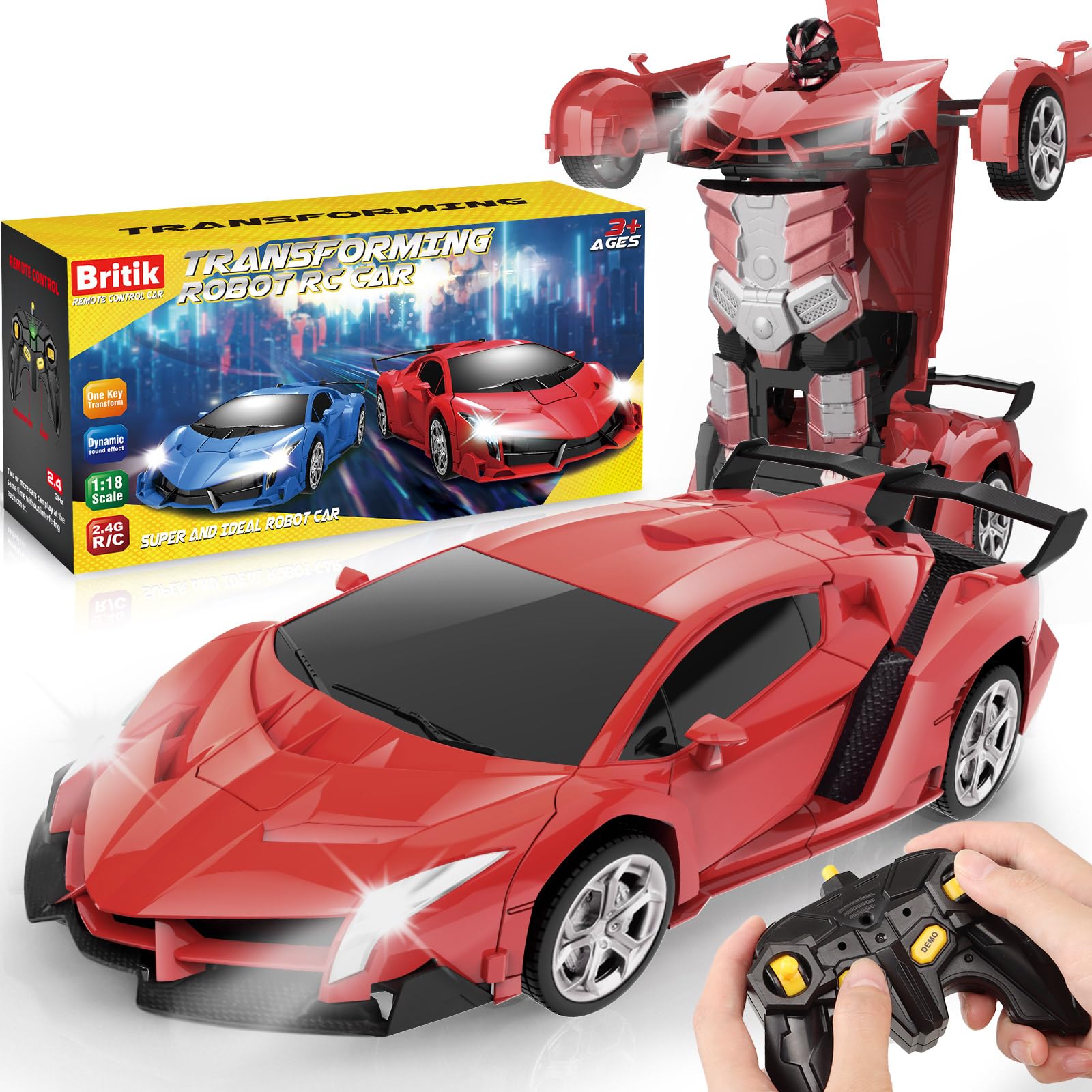 Britik Transform RC car front view in vehicle mode for kids' playtime