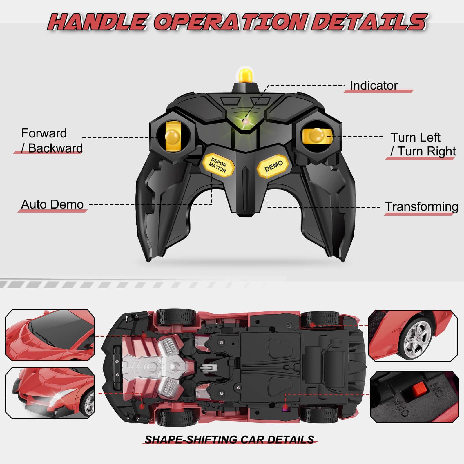 Britik Transform RC car one-key transformation button close-up