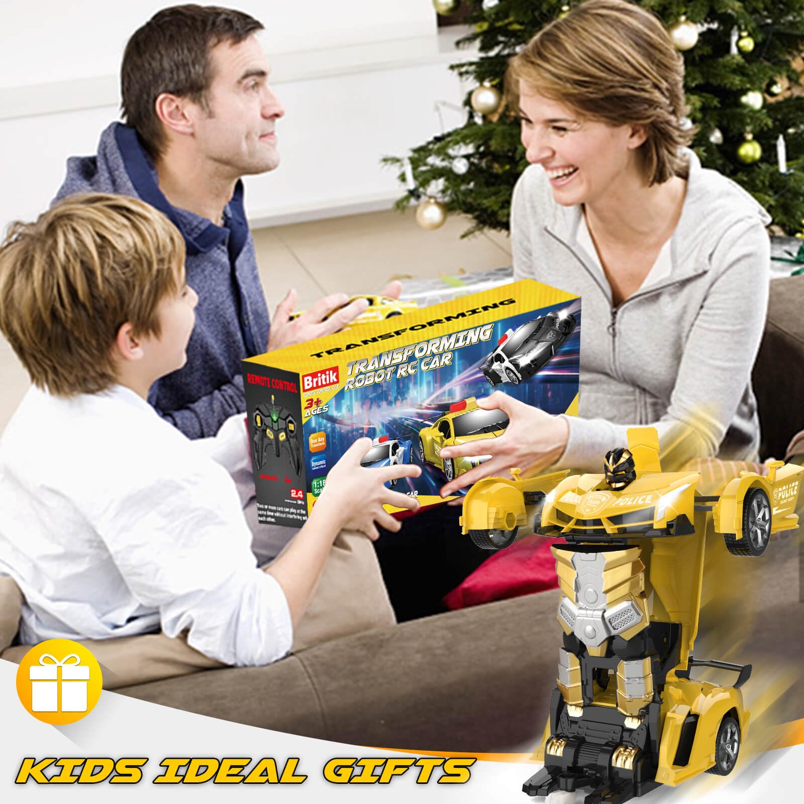 Britik Transform RC car gift-ready packaging for kids.
