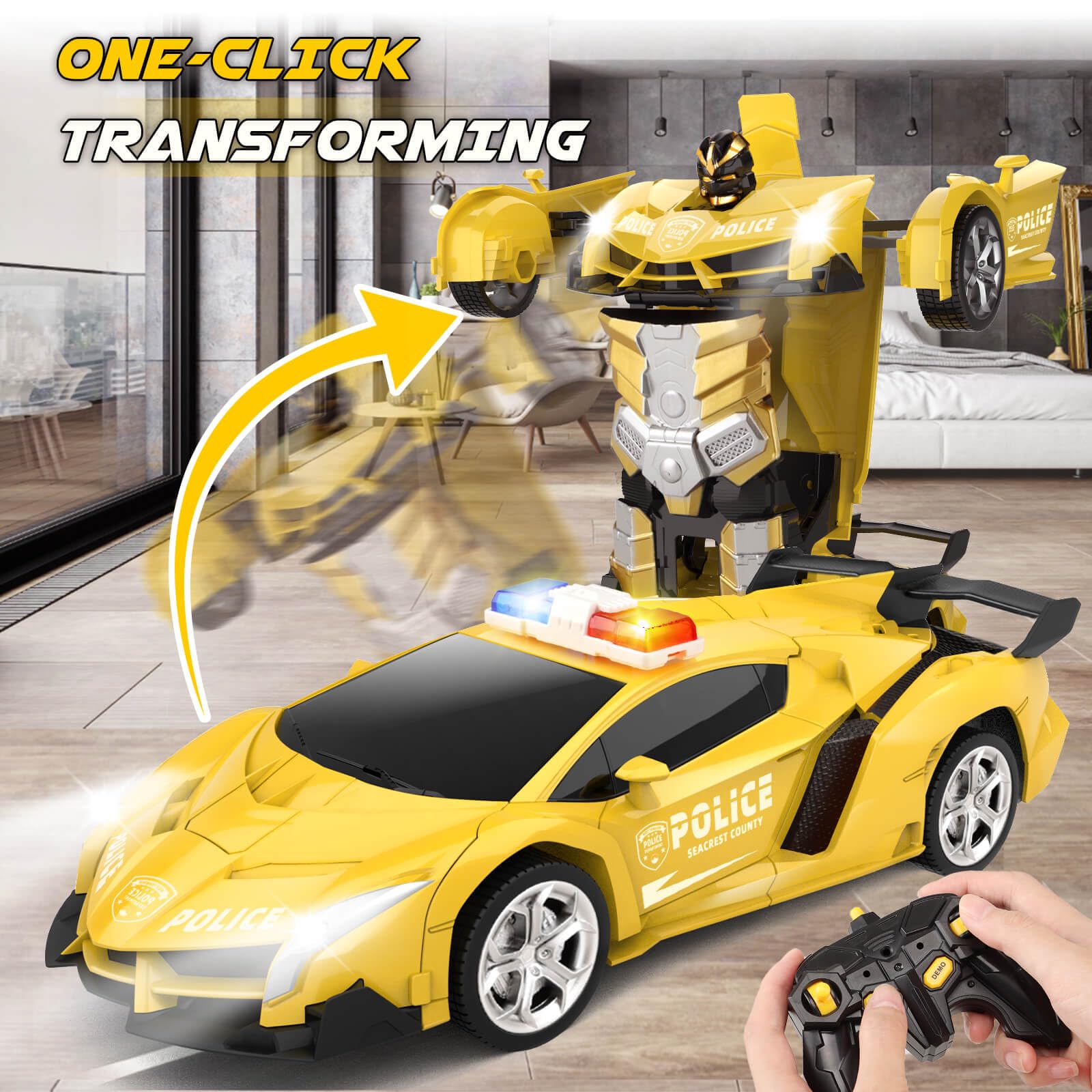 Britik Transform RC car robot-transformation button enabling smooth mode switch.