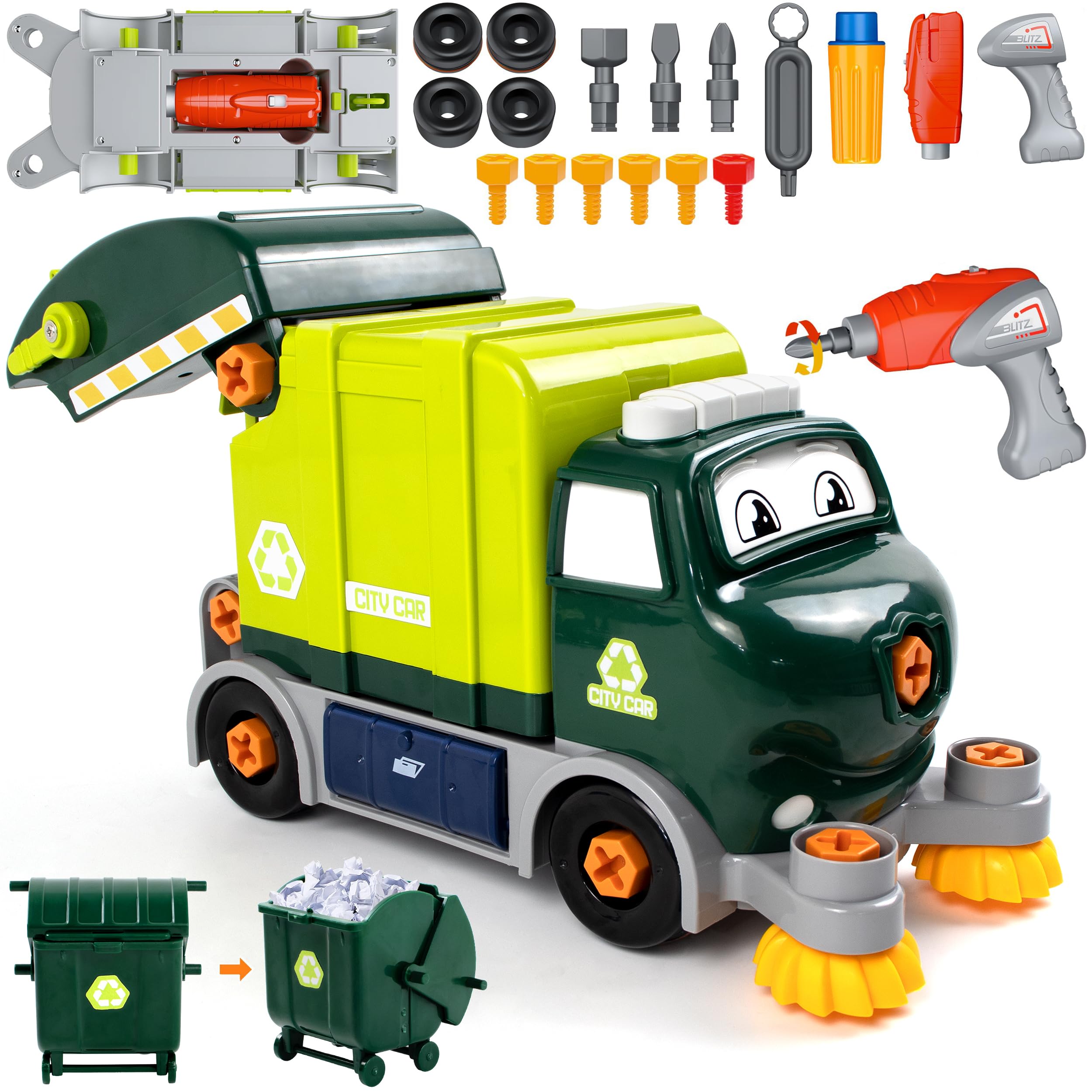Brixlytoys electric drill truck assembly for hands-on STEM play