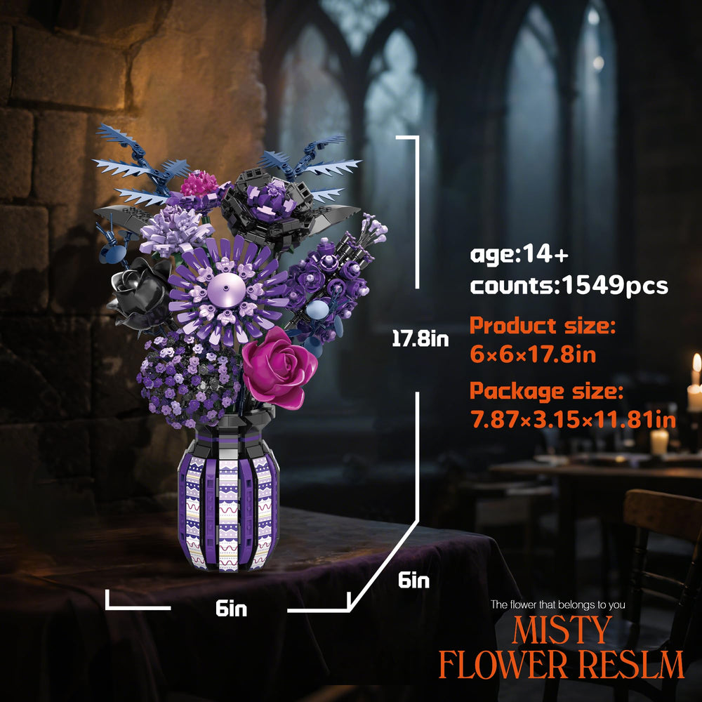 BrixVibe Flowers Building Set dark botanicals — stylish addition for cyberpunk rooms.