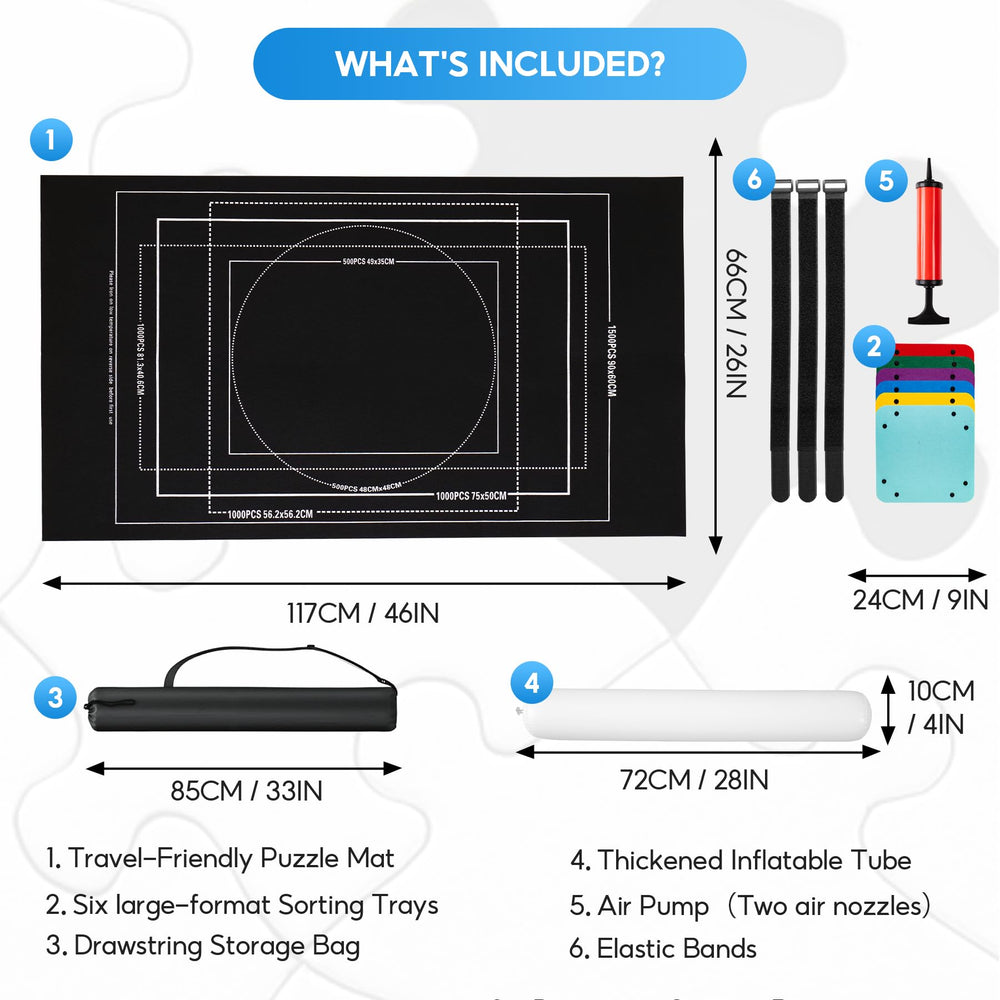 Brmoka mat includes six sorting trays for organized piece management.