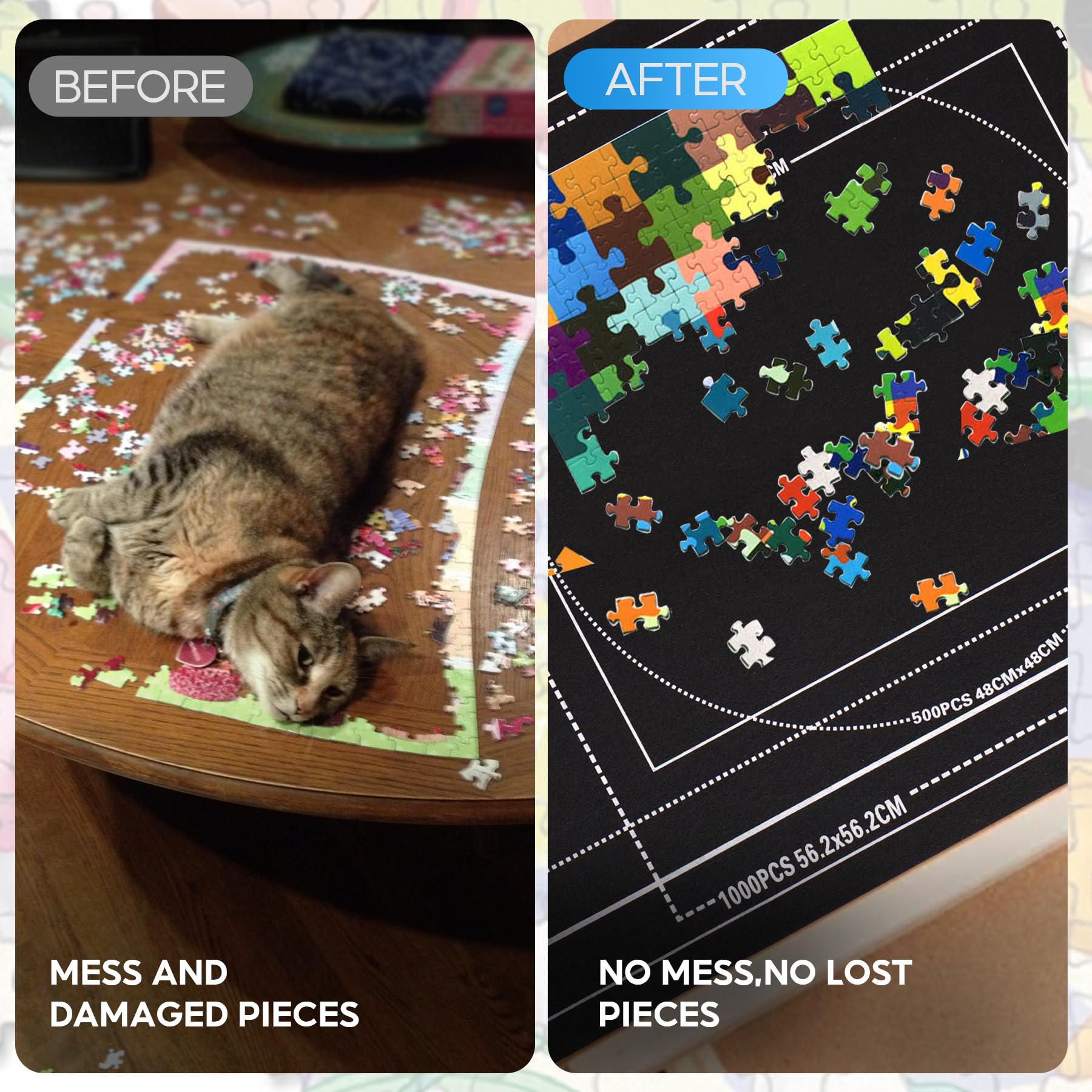 Brmoka jigsaw mat rollup with thickened felt bottom protects pieces.