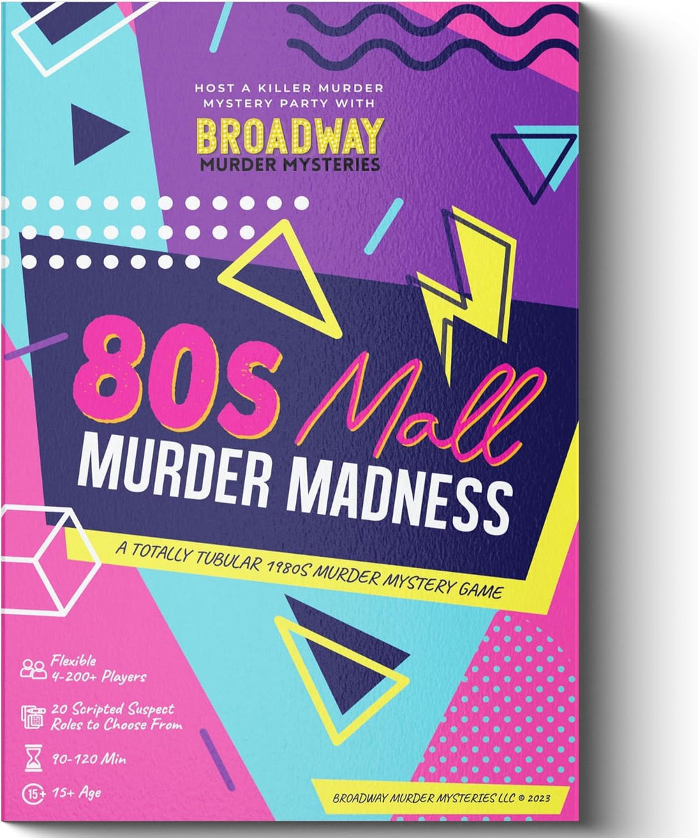 Broadway Murder Mysteries 80s mall murder kit scene for immersive party storytelling.