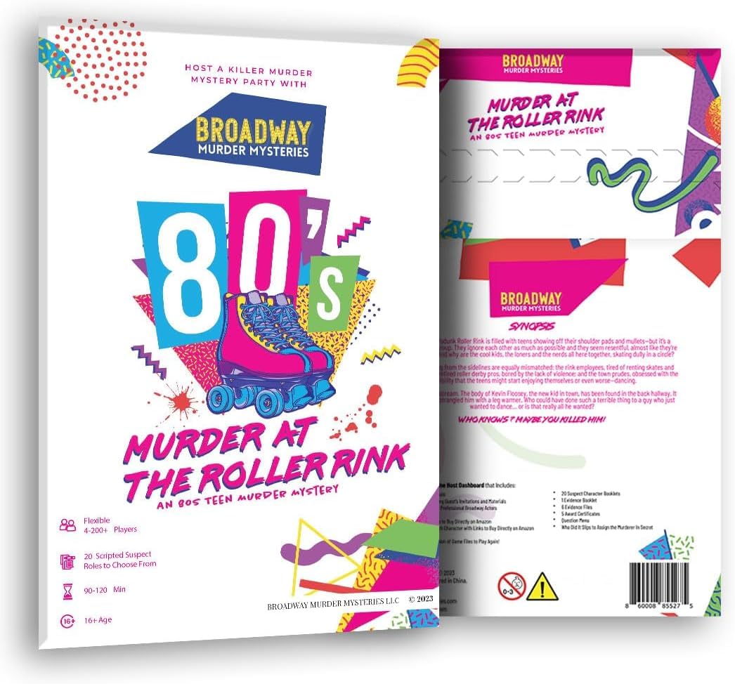 Broadway Murder Mysteries roller rink mystery scene boosts retro mood for immersive parties.