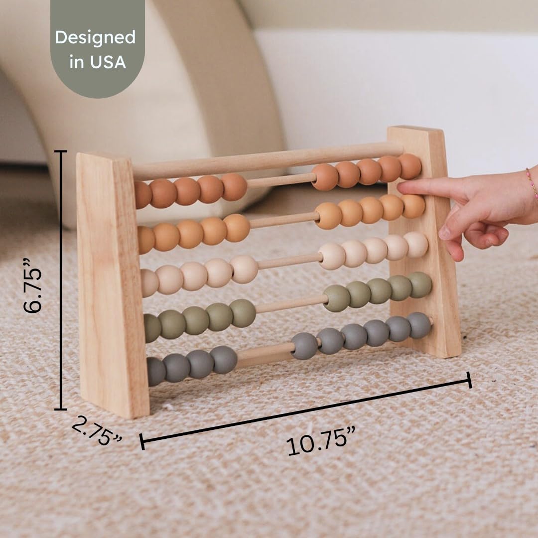 Brooklyn Neutral Boho Abacus in neutral palette complements modern playroom.