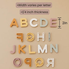 Closeup of soft silicone letters from Brooklyn Neutral shows safe materials