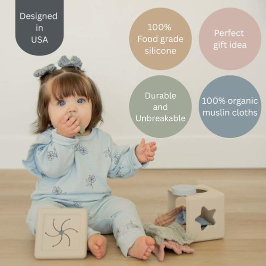 Brooklyn Neutral silicone baby toy with soft play pieces for tactile exploration