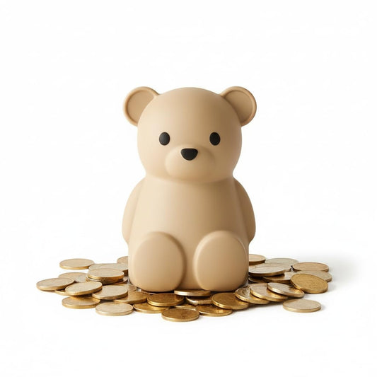 Brooklyn Neutral silicone teddy bear coin bank, soft finish for safe toddler savings.