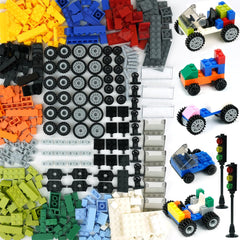 BroTex wheels and axles set with steering wheel for imaginative vehicle builds