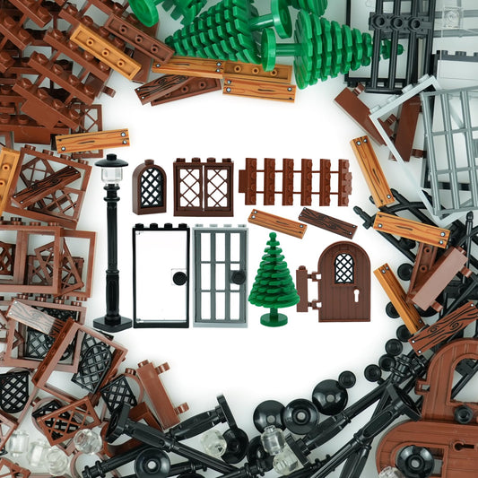 BroTex doors and windows bricks add vibrant city detail to playsets.