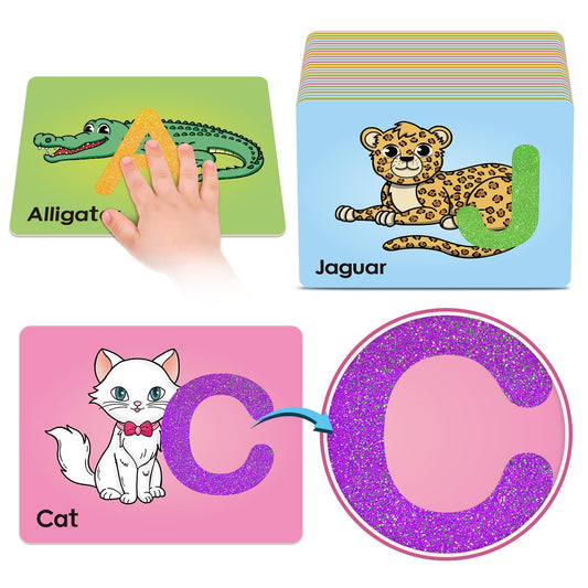 Broytain sandpaper letters card A with animal illustration supports tactile alphabet learning.
