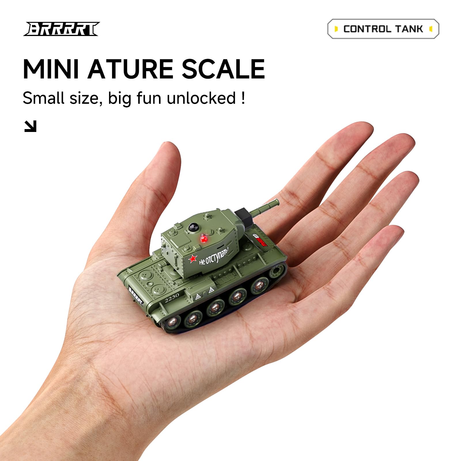 BRRRRT 1/64 RC Tank emits realistic sounds and lights for immersion
