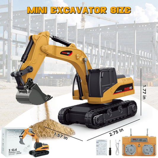 BRRRRT 1/64 scale RC excavator arm operation highlights precise control and realistic digging.