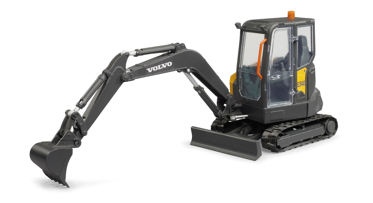 Bruder 02465 Volvo compact excavator cab with clear windows for immersive play.