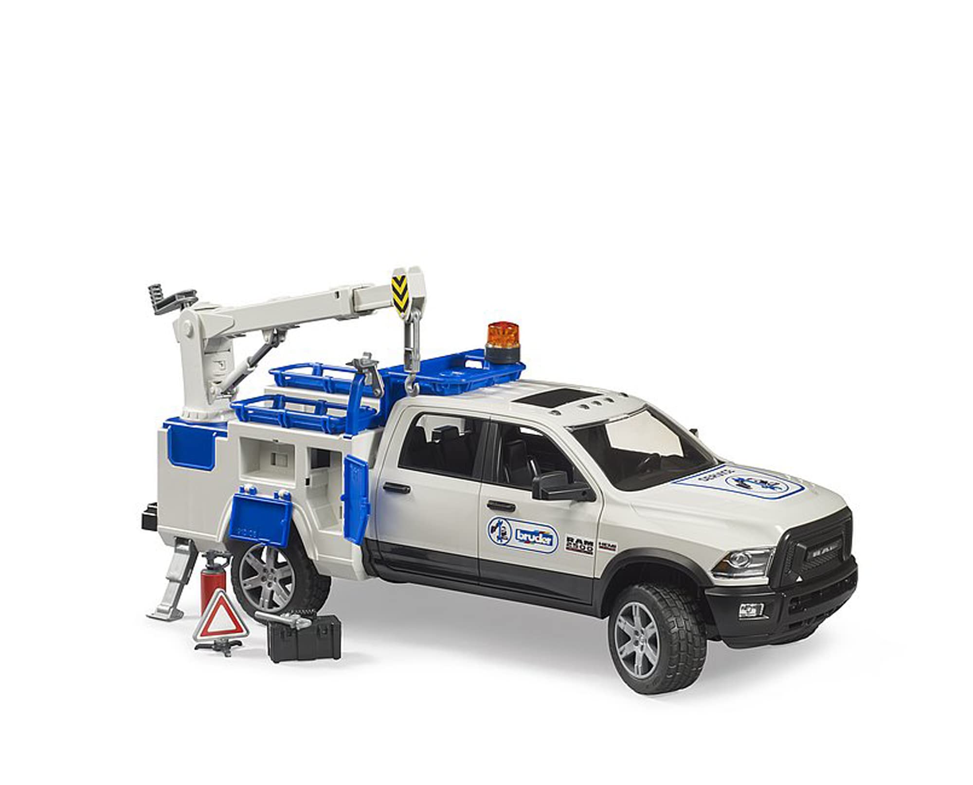 Bruder RAM 2500 service truck crane extended for realistic service scenarios