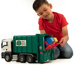 Bruder 03763 rear-loading truck: sturdy toy for creative construction play.