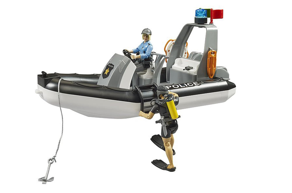 Bruder bworld figures with officer and diver add immersive role-play scenes.