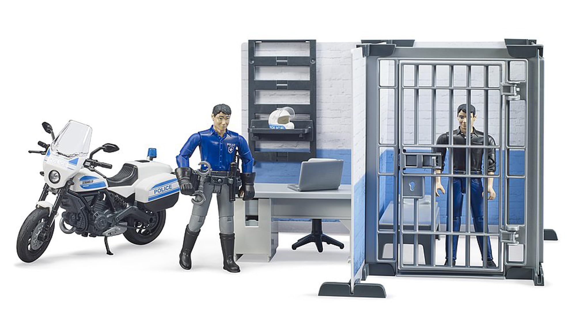 BRUDER bworld police station cell area with door for detention play.