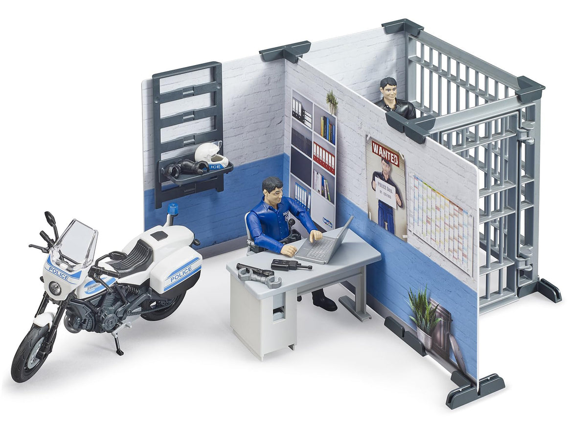 BRUDER bworld police station front view for immersive role-play and organization.