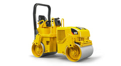 Bruder CAT asphalt drum compactor front view enhances realistic construction play