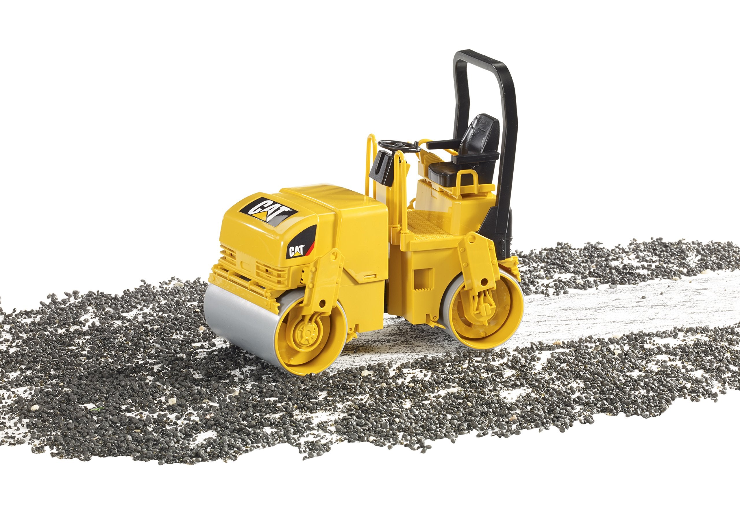 Bruder CAT asphalt drum compactor roller detail shows bolts for authentic realism