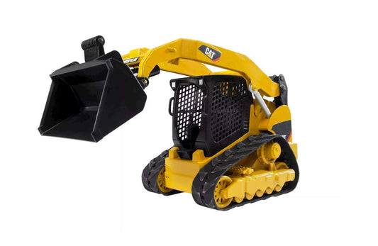 Bruder CAT Delta Loader with rubber tracks moves smoothly across varied surfaces