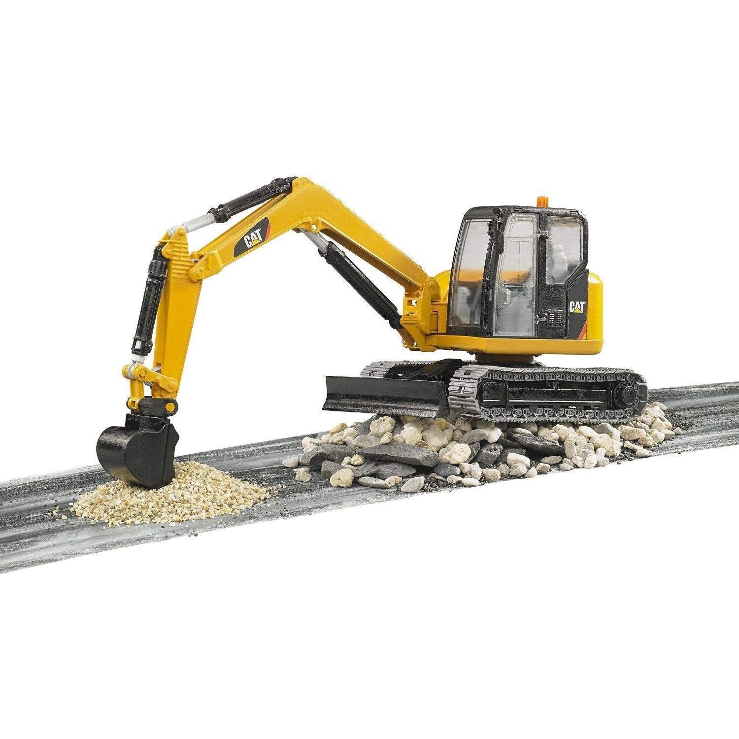 Bruder Cat mini excavator tracked chassis handles varied terrain for indoor or outdoor fun
