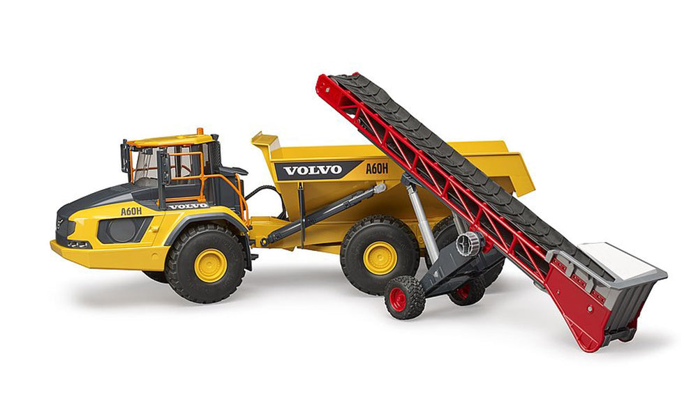 Bruder Conveyor Belt fold-out drawbar attaches to Bruder vehicles for versatility.
