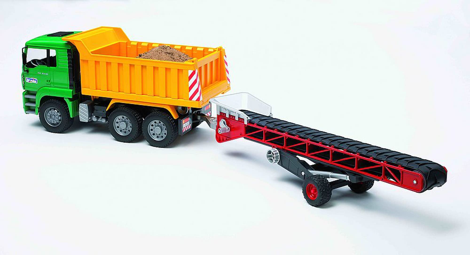Bruder Conveyor Belt compatible with tractors, Unimogs, and trucks for play variety.