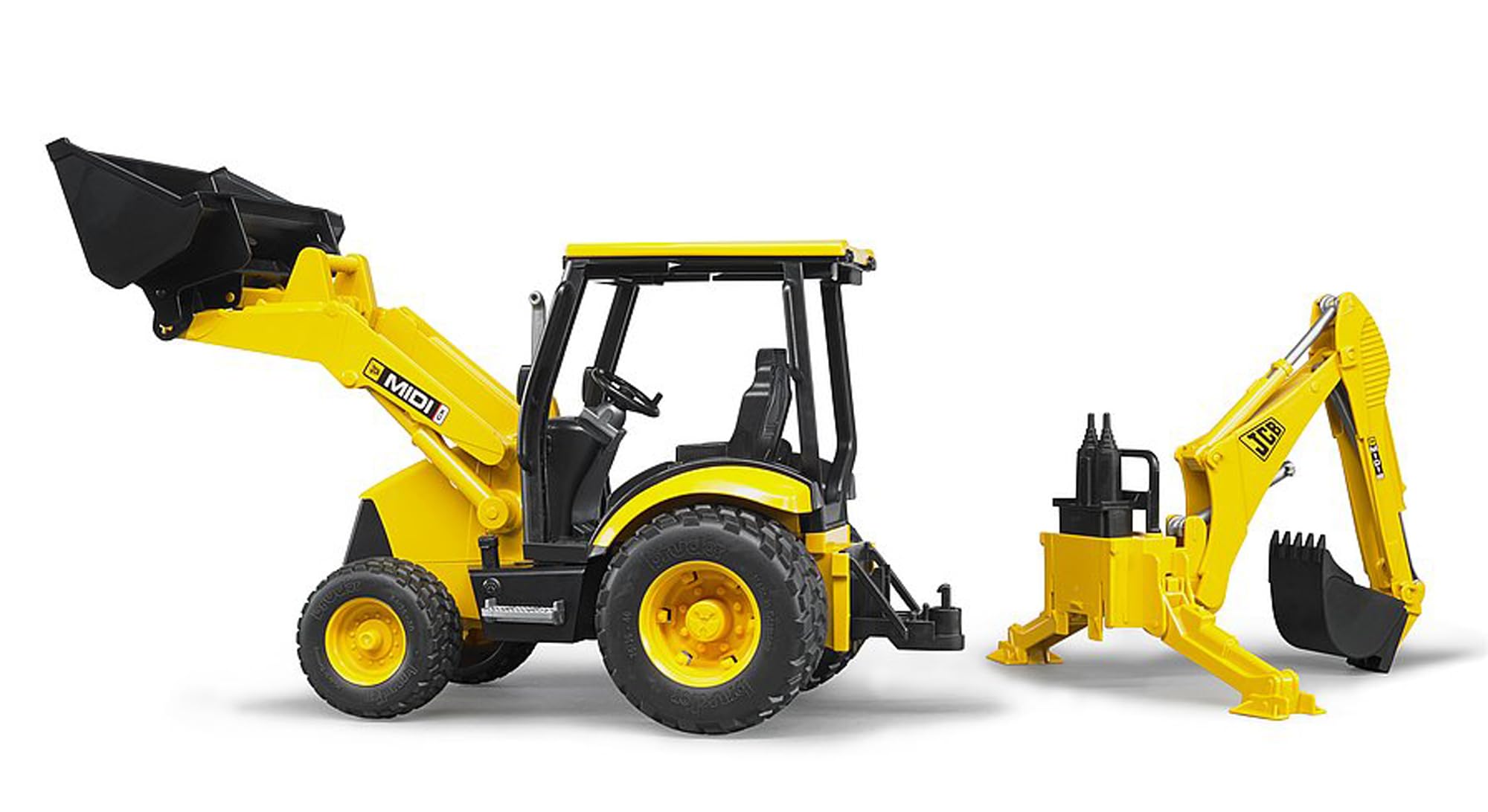 Bruder JCB MIDI CX backhoe with swiveling seat for authentic operation