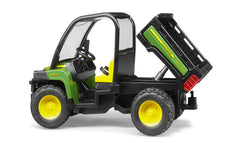 Bruder John Deere 855D Gator XUV front bumper adapter supports accessories for expanded play.