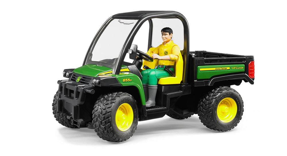 Bruder John Deere Gator XUV 855D cab windows offer clear visibility for imaginative play.