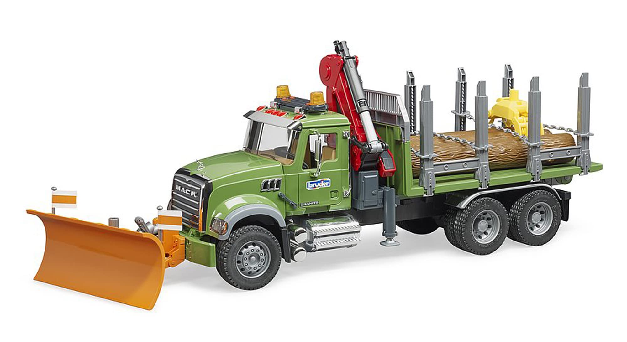 Bruder Mack Granite cab with open doors and clear windows for interactive play.