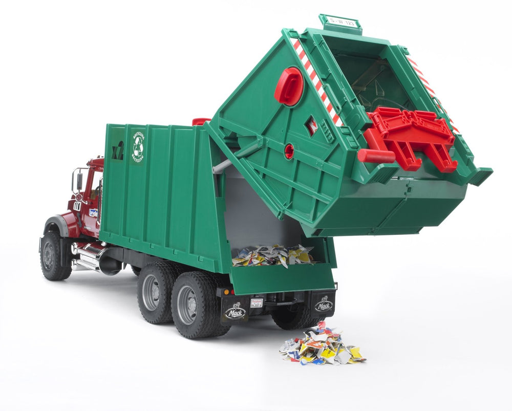 Bruder tilting container and lift for easy pretend loading.