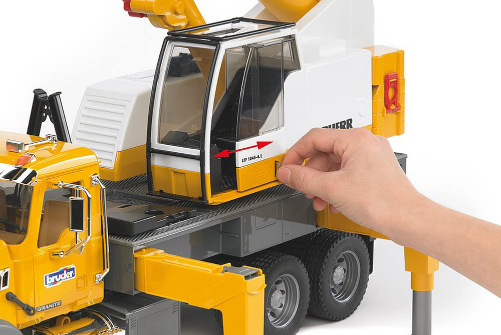 Bruder counterweight filled with sand balances crane load