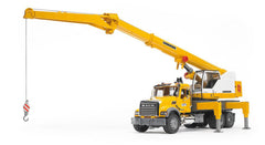 Bruder crane truck with extension piece snaps onto boom for extended reach